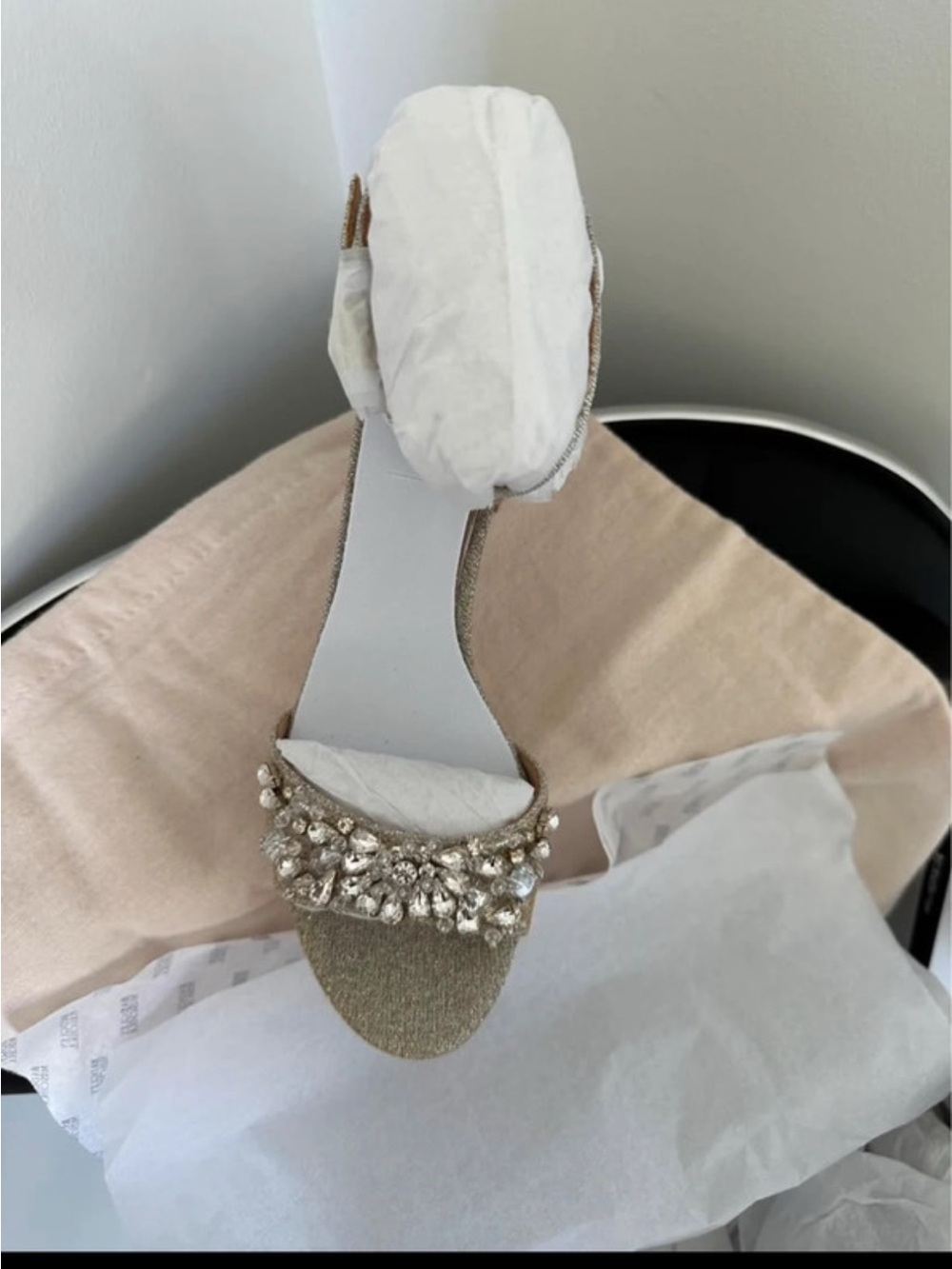 Badgley Mischka Champagne Jeweled Open-Toe Heel